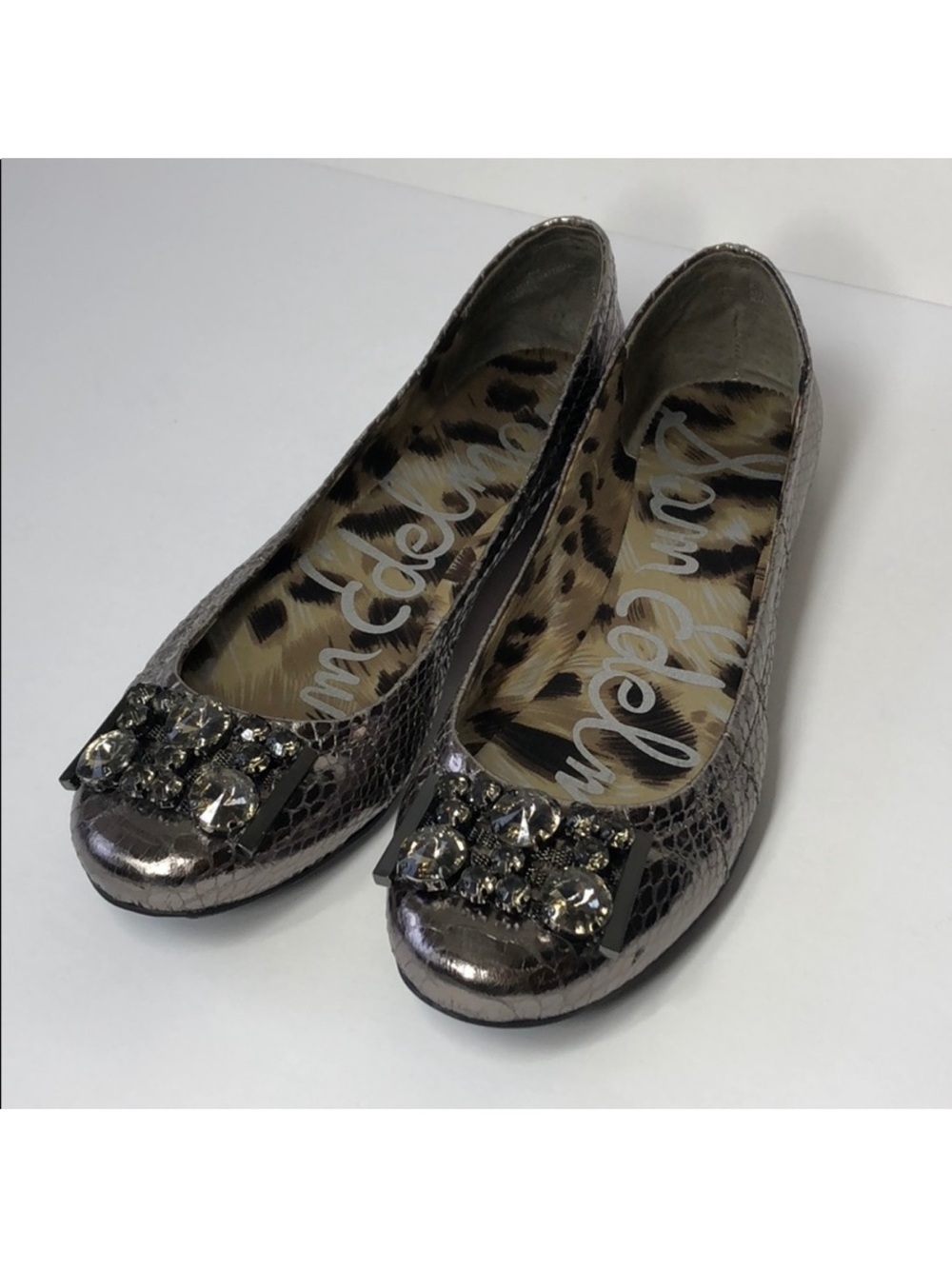 Sam Edelman Gunmetal / Silver Faux Snakeskin S Caper Flats - Sz 8